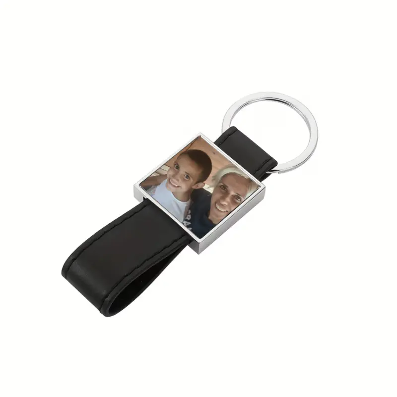 .poza si text, breloc personalizat din metal cu piele negru, model ya-05 09